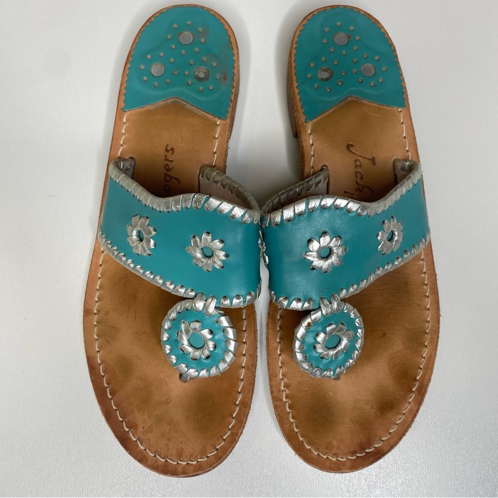 Jack Rogers Size 7 Turquoise and Silver Women's Sandals